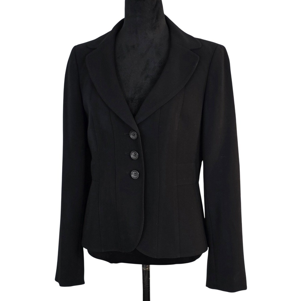 Ann Taylor Womens Black 3-Button Tailored Professional Blazer Jacket Size 4